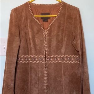 Brandon Thomas Tan Embroidered Leather Jacket Size S